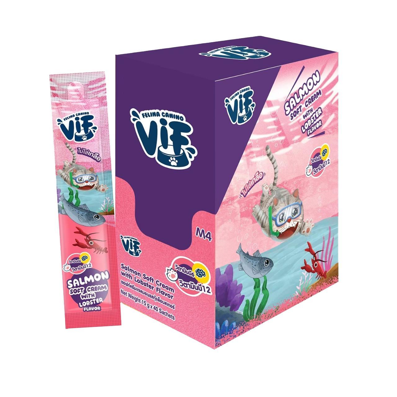 [ยกกล่อง 40 ซอง] Vif Soft Cream ขนมแมวเลียวิฟ ผลิตจากวัตถุดิบธรรมชาติ ไม่ใส่เกลือ ขนาดซอง 15 กรัม