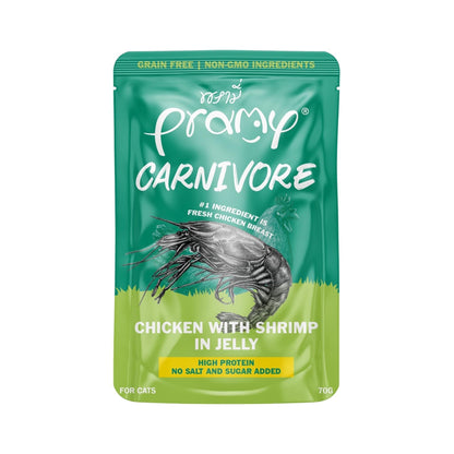[ยกโหล 12 ซอง]Pramy Carnivore อาหารเปียกแมวพรามี่ Grain-Free Non-GMO ขนาด 70 กรัม(g)