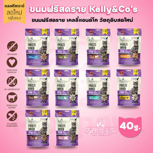 Kelly&Co's Freeze Dried ขนมฟรีซดราย ซิงเกิ้ลทรีทส์ ฟรีเมี่ยม เคลลี่แอนด์โคสำหรับแมว ขนาด 40 กรัม