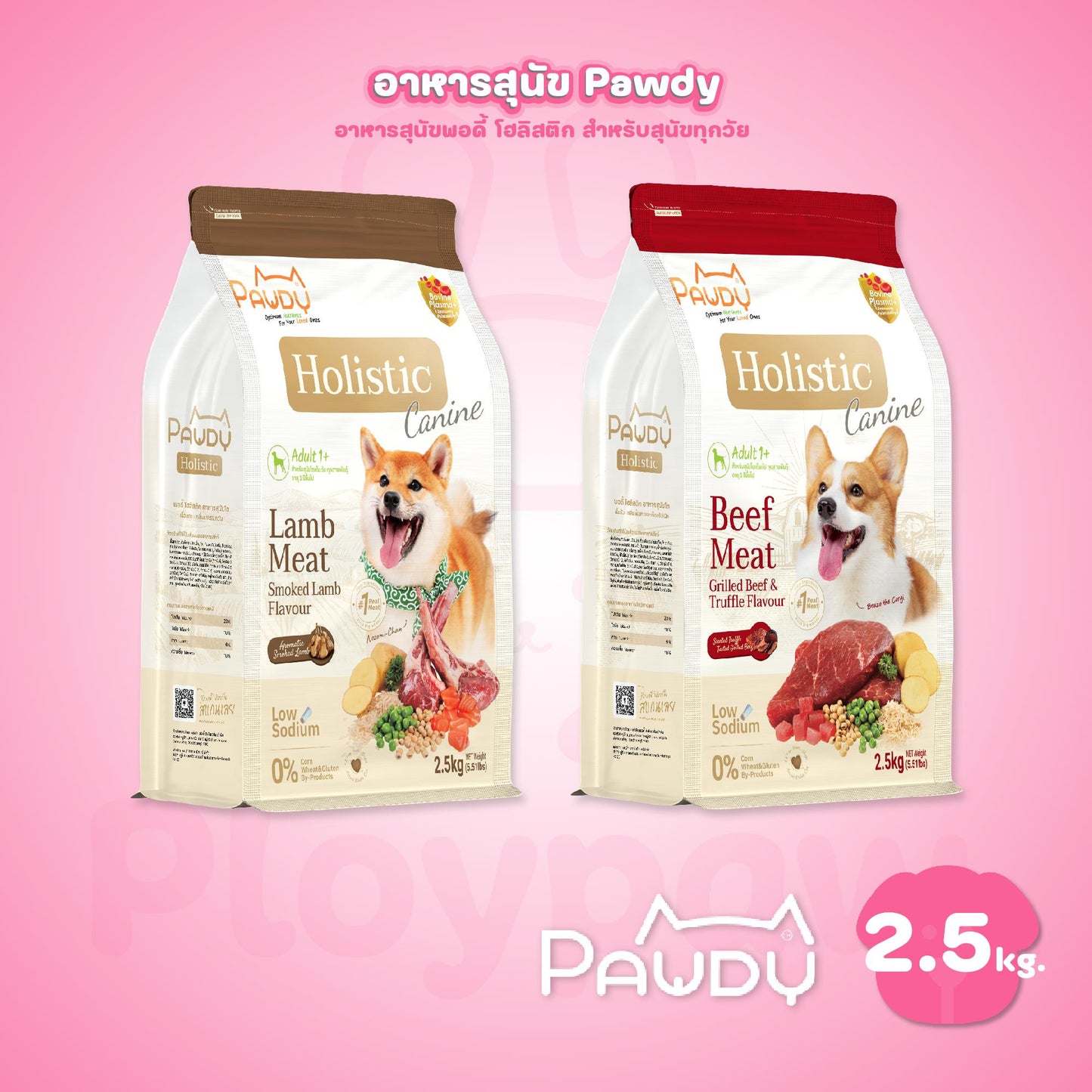 [L] Pawdy Holistic อาหารเม็ดสุนัข พอดี้ เกรดพรีเมี่ยม โฮลิสติก ไม่เค็ม ขนาด 2.5 กิโลกรัม