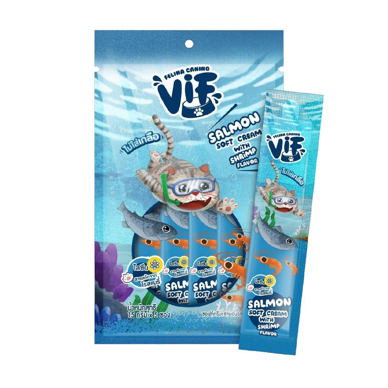 [แพ็ค 5 ซอง] Vif Soft Cream ขนมแมวเลียวิฟ ผลิตจากวัตถุดิบธรรมชาติ ไม่ใส่เกลือ ขนาดซอง 15 กรัม