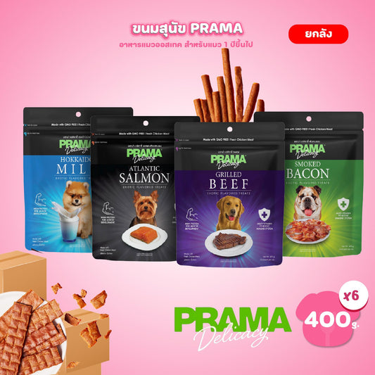 [ยกลัง 6 แพ็ค] PRAMA Delicacy Snack พราม่า เดลิคาซี่ สแน็ค ขนมสุนัข ผลิตจากเนื้อไก่สด