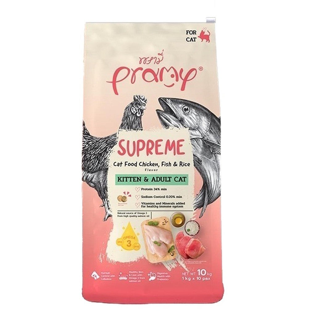 [ยกกระสอบ 10 ถุง] Pramy Supreme อาหารเม็ดแมว พรามี่ ซูพรีม สูตรพรีเมียม โปรตีนสูง Meat First Ingredient ทุกช่วงวัย