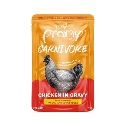 [1 ซอง] Pramy Carnivore อาหารเปียกแมว พรามี่ High Protein 11% โปรตีนสูง สูตรเกรวี่ เจลลี่ มูส ขนาด 70g เลือกรสได้
