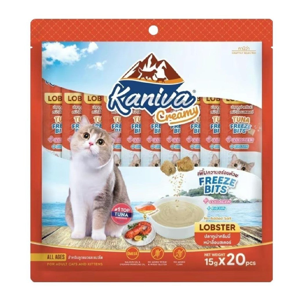 [แพ็ค 20 ซอง] Kaniva Creamy Treat ขนมแมวเลียคานิว่า เพิ่มความอร่อยด้วยฟรีซดราย ขนาด 15 กรัม(g)