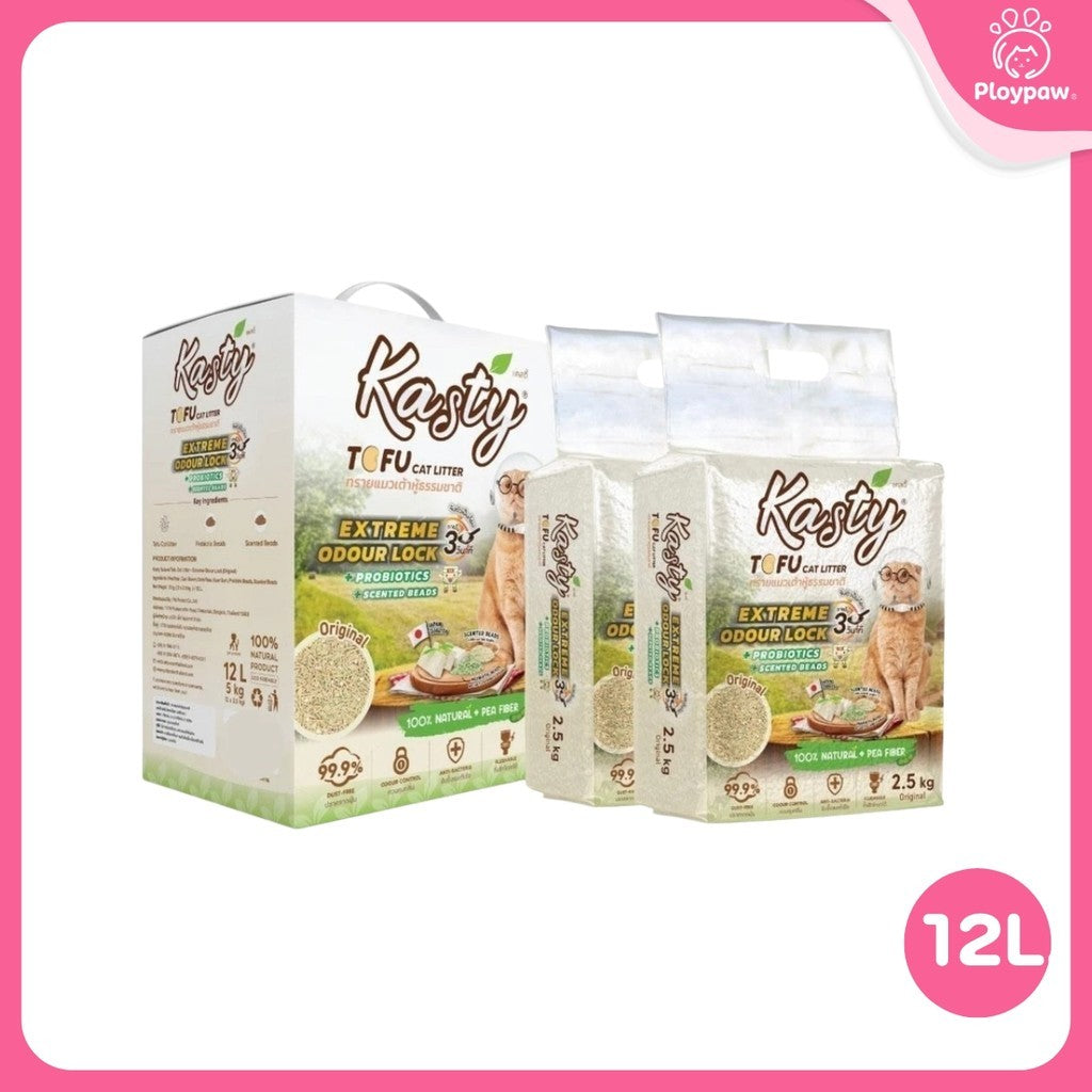 [12 ลิตร] Kasty Extreme ทรายแมวเต้าหู้ เก็บกลิ่นพิเศษ ฝุ่นน้อย จับตัวเป็นก้อนเร็ว Tofu Cat Litter ขนาด 12 ลิตร