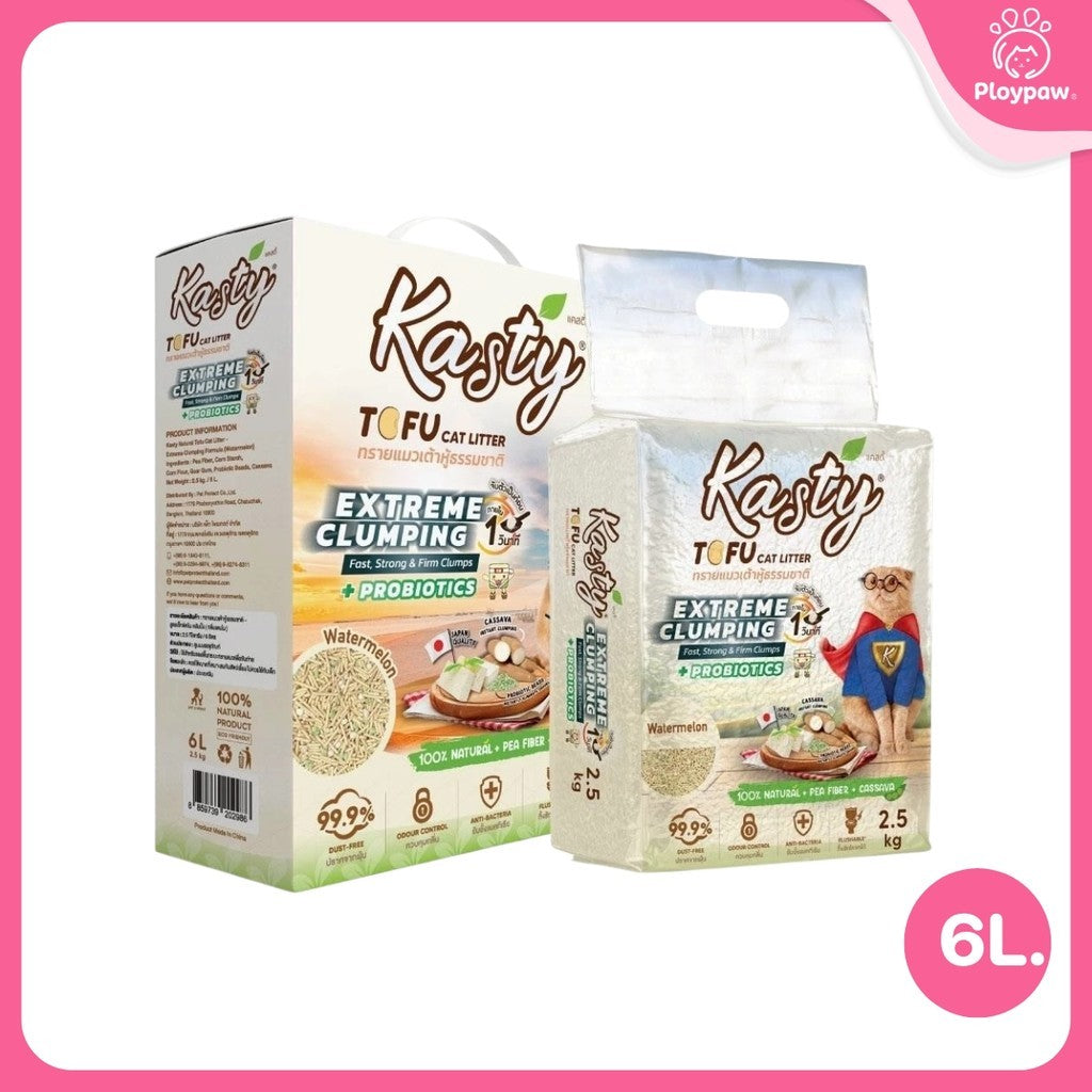 [6 ลิตร] Kasty Extreme ทรายแมวเต้าหู้ เก็บกลิ่นพิเศษ ฝุ่นน้อย จับตัวเป็นก้อนเร็ว Tofu Cat Litter ขนาด 6 ลิตร (2.5kg)