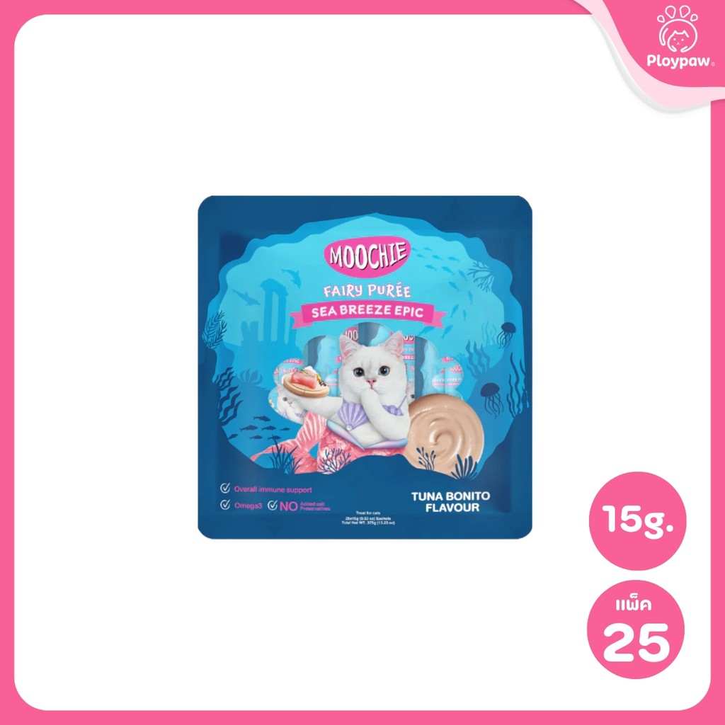 [แพ็ค 25 ซอง] Moochie Fairy Purée ขนมแมวเลีย มูชี่ เนื้อครีมมี่ ขนาดซอง 15 กรัม