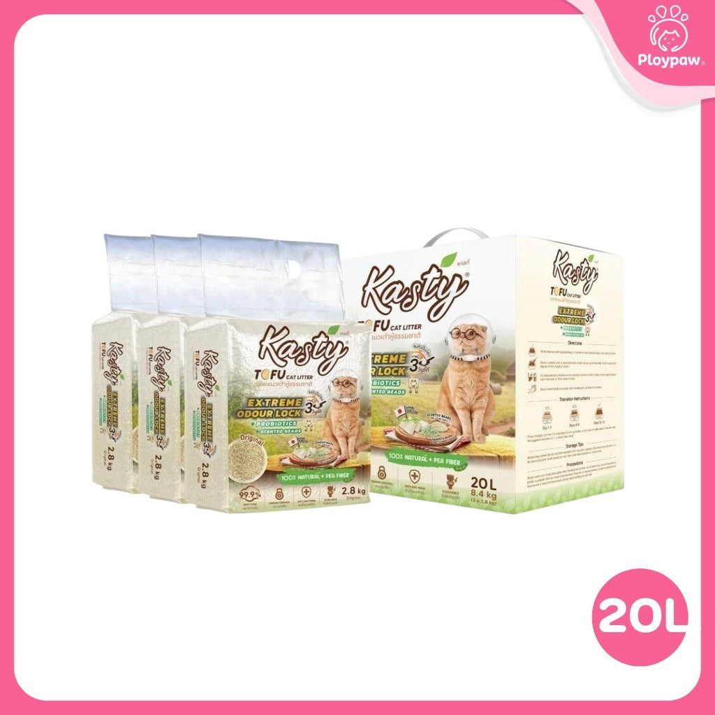 [20 ลิตร] Kasty Extreme ทรายแมวเต้าหู้ เก็บกลิ่นพิเศษ ฝุ่นน้อย จับตัวเป็นก้อนเร็ว Tofu Cat Litter ขนาด 20 ลิตร