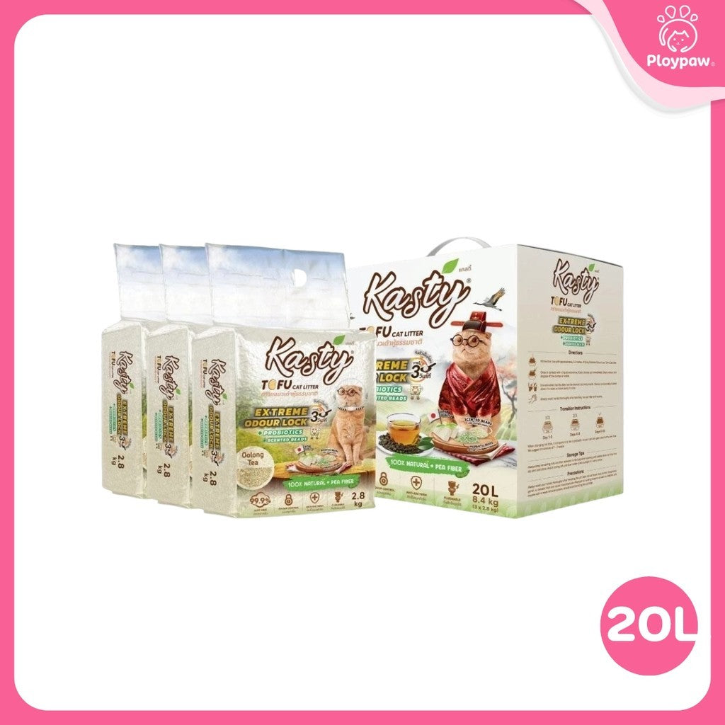 [20 ลิตร] Kasty Extreme ทรายแมวเต้าหู้ เก็บกลิ่นพิเศษ ฝุ่นน้อย จับตัวเป็นก้อนเร็ว Tofu Cat Litter ขนาด 20 ลิตร