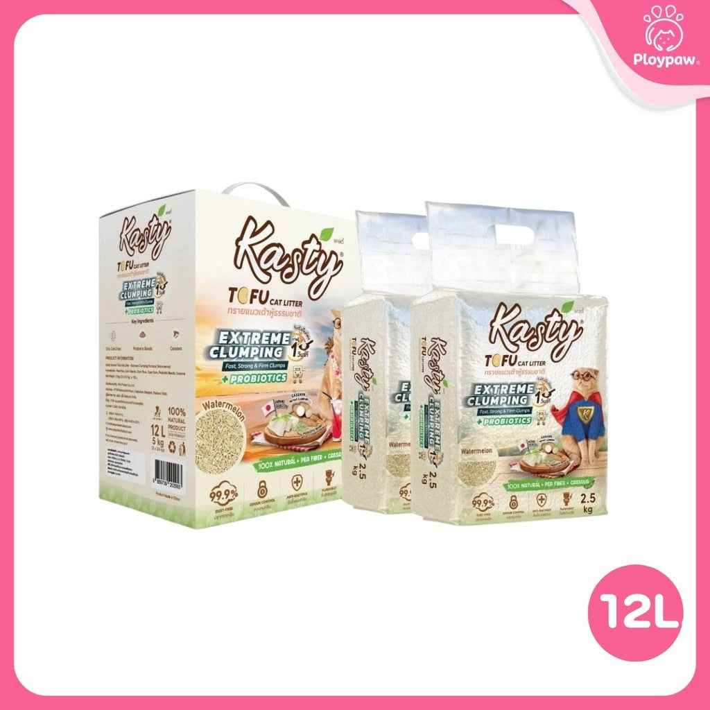[12 ลิตร] Kasty Extreme ทรายแมวเต้าหู้ เก็บกลิ่นพิเศษ ฝุ่นน้อย จับตัวเป็นก้อนเร็ว Tofu Cat Litter ขนาด 12 ลิตร