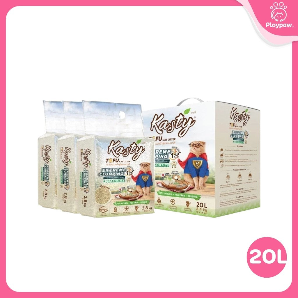 [20 ลิตร] Kasty Extreme ทรายแมวเต้าหู้ เก็บกลิ่นพิเศษ ฝุ่นน้อย จับตัวเป็นก้อนเร็ว Tofu Cat Litter ขนาด 20 ลิตร