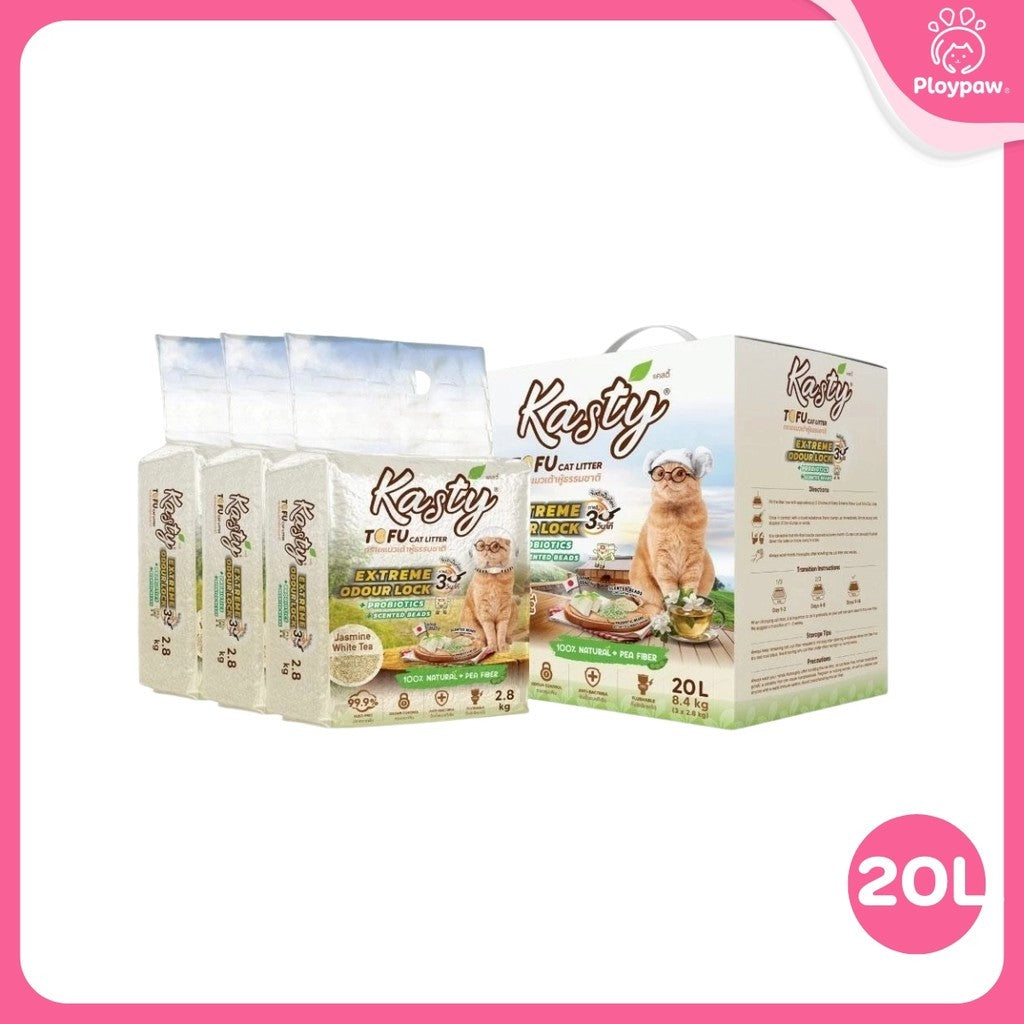 [20 ลิตร] Kasty Extreme ทรายแมวเต้าหู้ เก็บกลิ่นพิเศษ ฝุ่นน้อย จับตัวเป็นก้อนเร็ว Tofu Cat Litter ขนาด 20 ลิตร