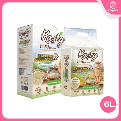[6 ลิตร] Kasty Extreme ทรายแมวเต้าหู้ เก็บกลิ่นพิเศษ ฝุ่นน้อย จับตัวเป็นก้อนเร็ว Tofu Cat Litter ขนาด 6 ลิตร (2.5kg)