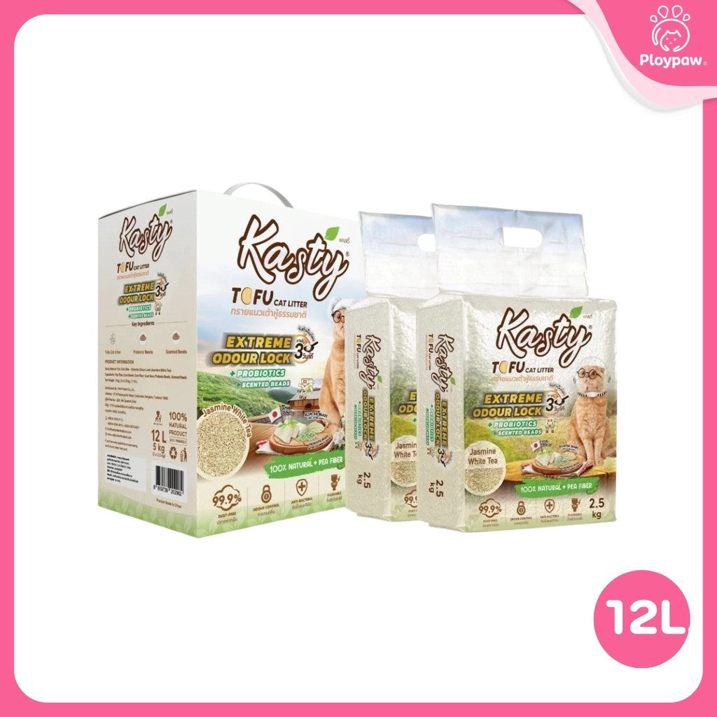 [12 ลิตร] Kasty Extreme ทรายแมวเต้าหู้ เก็บกลิ่นพิเศษ ฝุ่นน้อย จับตัวเป็นก้อนเร็ว Tofu Cat Litter ขนาด 12 ลิตร