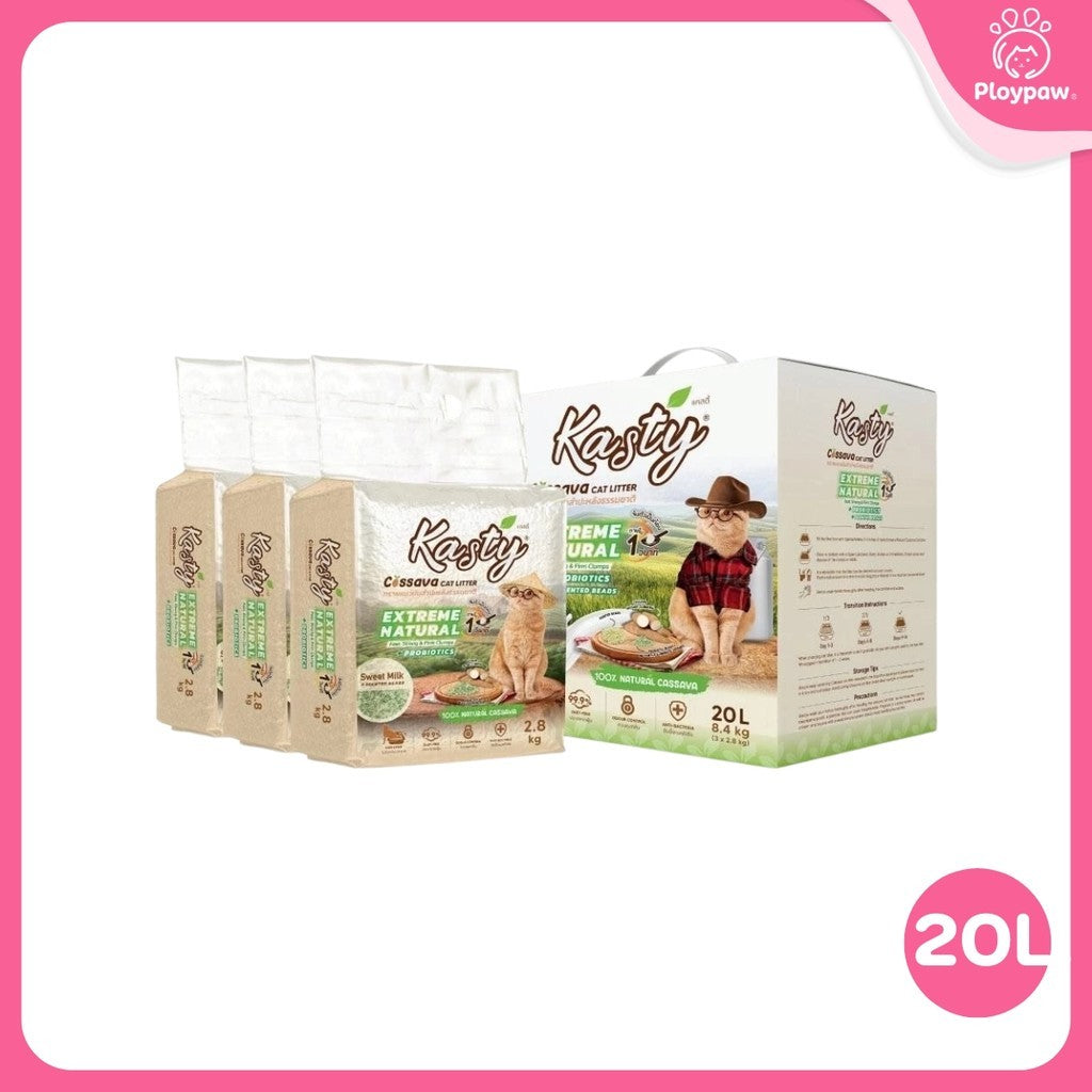 [20 ลิตร] Kasty Extreme ทรายแมวเต้าหู้ เก็บกลิ่นพิเศษ ฝุ่นน้อย จับตัวเป็นก้อนเร็ว Tofu Cat Litter ขนาด 20 ลิตร