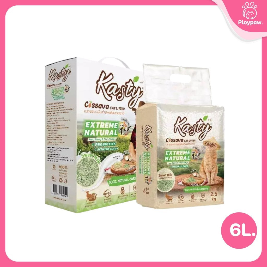 [6 ลิตร] Kasty Extreme ทรายแมวเต้าหู้ เก็บกลิ่นพิเศษ ฝุ่นน้อย จับตัวเป็นก้อนเร็ว Tofu Cat Litter ขนาด 6 ลิตร (2.5kg)