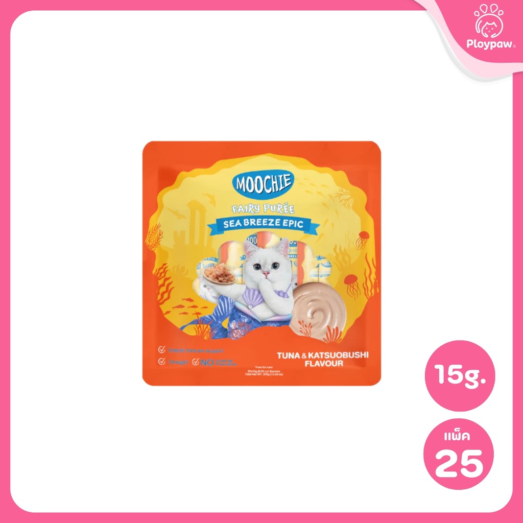 [แพ็ค 25 ซอง] Moochie Fairy Purée ขนมแมวเลีย มูชี่ เนื้อครีมมี่ ขนาดซอง 15 กรัม