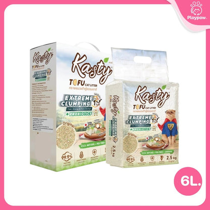 [6 ลิตร] Kasty Extreme ทรายแมวเต้าหู้ เก็บกลิ่นพิเศษ ฝุ่นน้อย จับตัวเป็นก้อนเร็ว Tofu Cat Litter ขนาด 6 ลิตร (2.5kg)