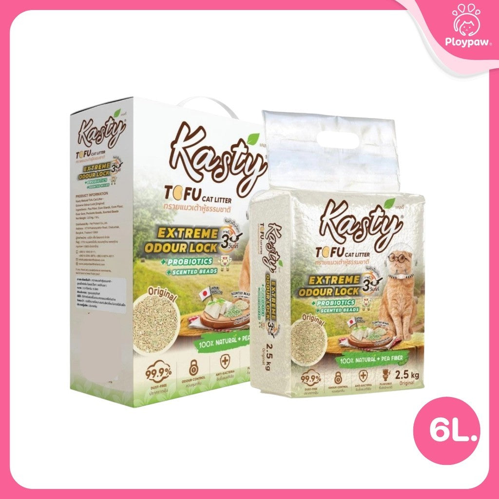[6 ลิตร] Kasty Extreme ทรายแมวเต้าหู้ เก็บกลิ่นพิเศษ ฝุ่นน้อย จับตัวเป็นก้อนเร็ว Tofu Cat Litter ขนาด 6 ลิตร (2.5kg)