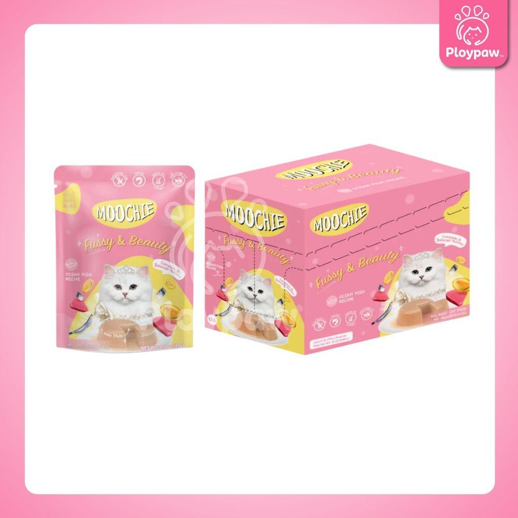 อาหารเปียกแมวมูชี่ [ยกลัง 48 ซอง] Moochie Pouch เพาซ์ โภชนาการครบถ้วน สำหรับแมวเด็ก แมวโต แมวสูงวัย ขนาด 70 กรัม(g.)