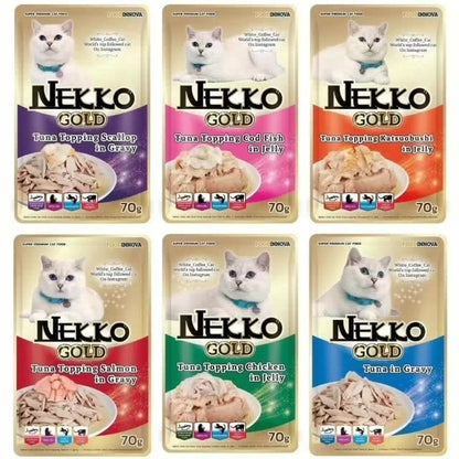 [ยกโหล 12 ซอง] Nekko Gold Pouch อาหารเปียกแมวเน็กโกะโกลด์  6 สูตร สำหรับแมว 6 เดือน (เยลลี่,เกรวี่,Wet Cat Food,เน็กโกะ)