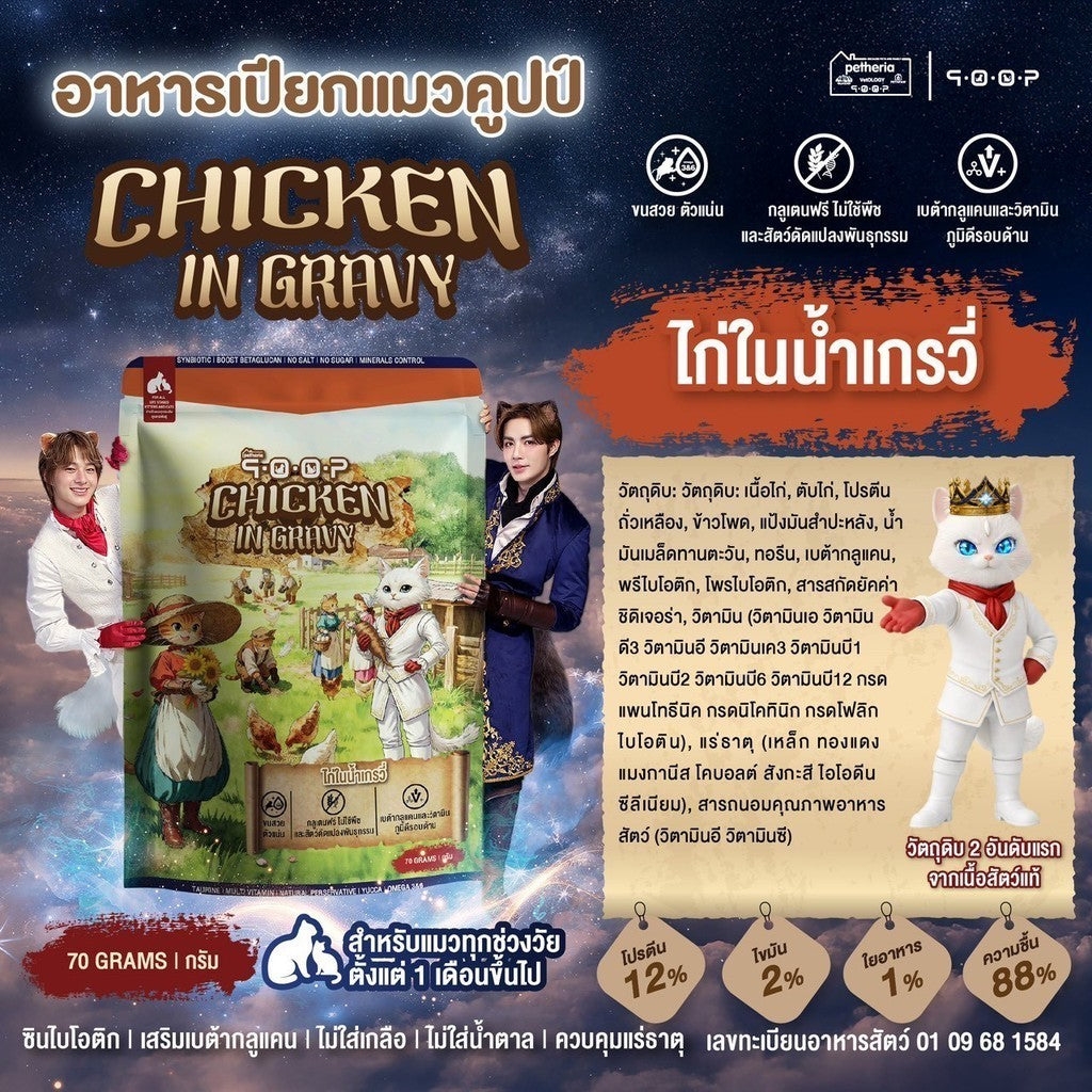 [1 ซอง] อาหารเปียกแมวคูปป์ qoop Pouch สำหรับแมวทุกช่วงวัย ขนาด 70 กรัม (Cat Wet Food,qoop,Petheria)