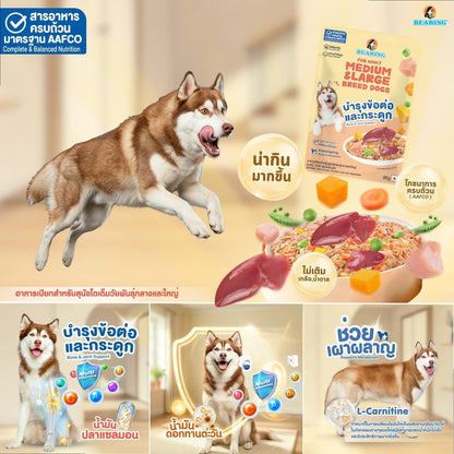 อาหารเปียกสุนัขแบร์ริ่ง [ยกโหล 12 ซอง] BEARING โภชนาการครบถ้วนและสมดุล Complete&Balanced Nutrition สูตรสำหรับสุนัข 80g.