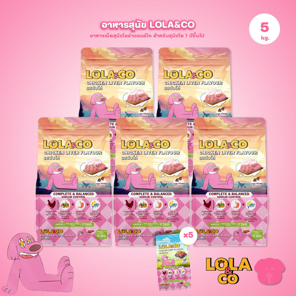 [แพ็ค 5*1 กก.] อาหารสุนัขโลล่าแอนด์โค Lola&Co อาหารสุนัขแบบเม็ด ขนาด 1 กก. (Dry Dog Food, โลล่าแอนด์โค)