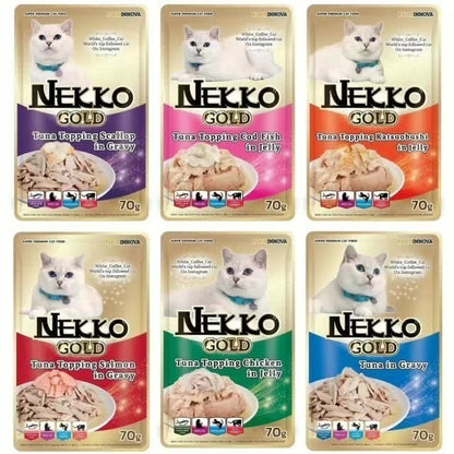 [ยกลัง 48 ซอง] Nekko Gold Pouch อาหารเปียกแมวเน็กโกะโกลด์  6 สูตร สำหรับแมว 6 เดือน (เยลลี่,เกรวี่,Wet Cat Food,เน็กโกะ)