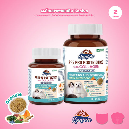 ผงโรยอาหาร Kaniva 3P Biotics Supplements อาหารเสริมคานิว่า ปรับสมดุลลำไส้ สำหรับสุนัขและแมว ขนาด 30-50g