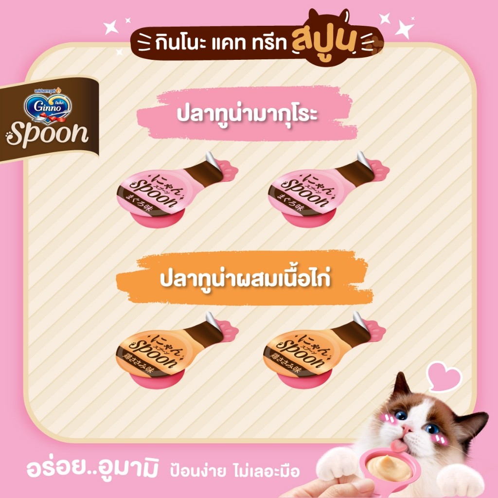 Ginno Spoon [1 แพ็ค] ขนมแมวเลียกินโนะ แคท ทรีท สปูน 2 รสชาติ ขนาดแพ็ค 10 กรัม*4 ชิ้น