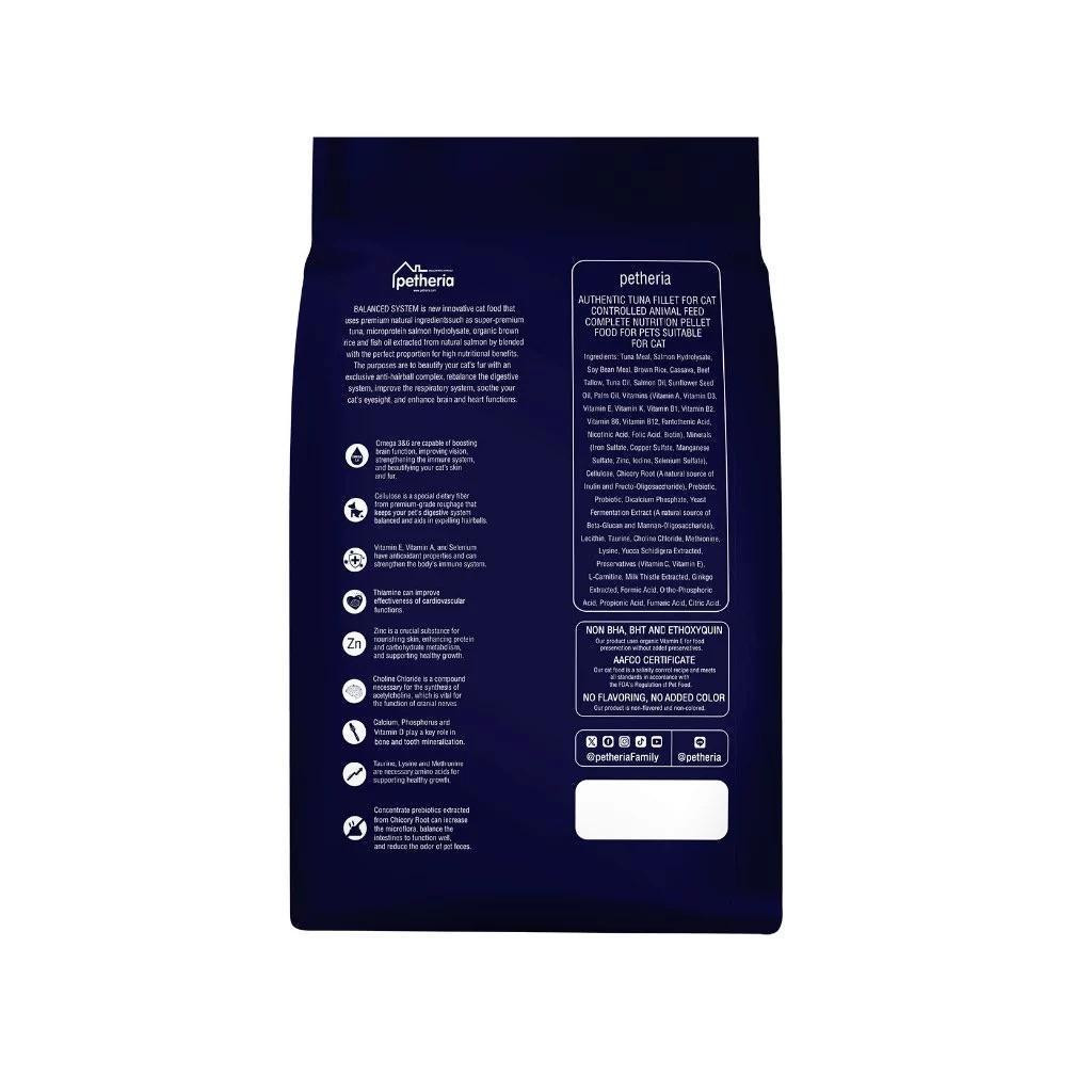Petheria [แพ็ค 3 ถุง*900g] อาหารแมวเพ็ทเทอเรีย อาหารแมวทุกช่วงวัย [BALANCED SYSTEM] [No Corn&Gluten Free] ขนาด 900 กรัม