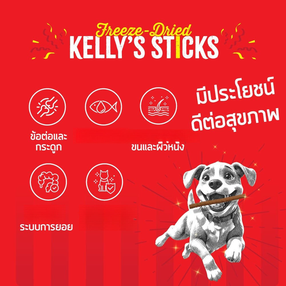 Kelly’s Stick [1 แพ็ค] เคลลี่แอนด์โค สติ๊กส์ ขนมแท่งฟรีซดราย ซุปเปอร์ฟู้ด อร่อยและดีต่อสุขภาพ ขนาด 50 กรัม