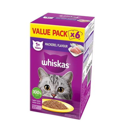 [6 ซอง] Whiskas Value Pack วิสกัส ชุดสุดคุ้ม อาหารแมวชนิดเปียก 80g (1 กล่อง มี 6 ซอง)