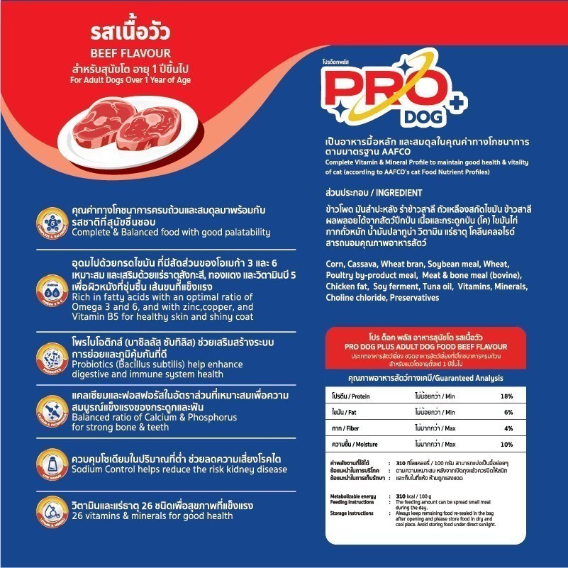 Pro Dog [แพ็ค 5*1kg.] อาหารสุนัข โปรด็อก อาหารชนิดเม็ด สำหรับ "สุนัขโต / Adult" 1 กิโลกรัม