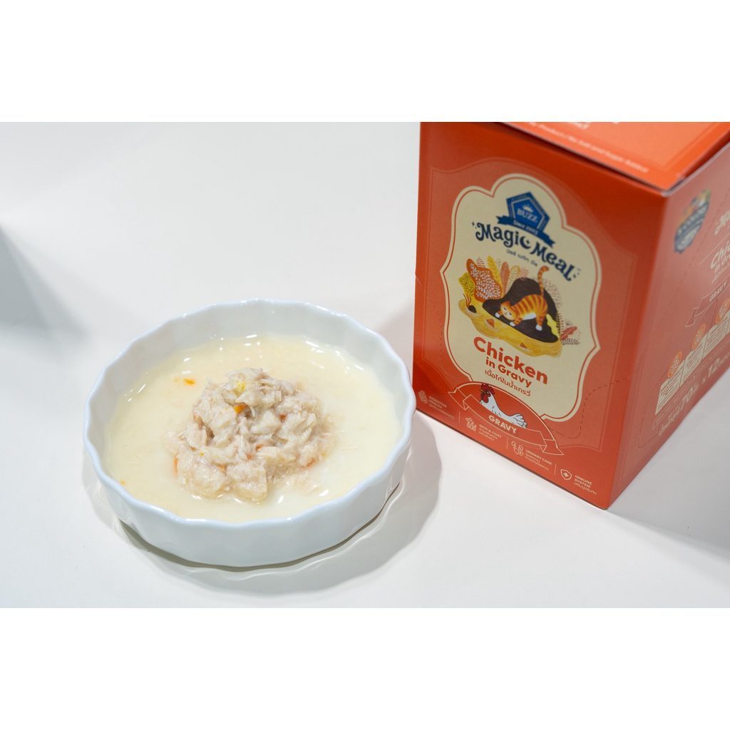 [ยกลัง 48 ซอง] BUZZ Magic Meal อาหารเปียกแมว บัซซ์ Human Grade โปรตีนสูง ไม่เค็ม แมวกินยากชอบ 70g (Cat Wet Food,Premium)