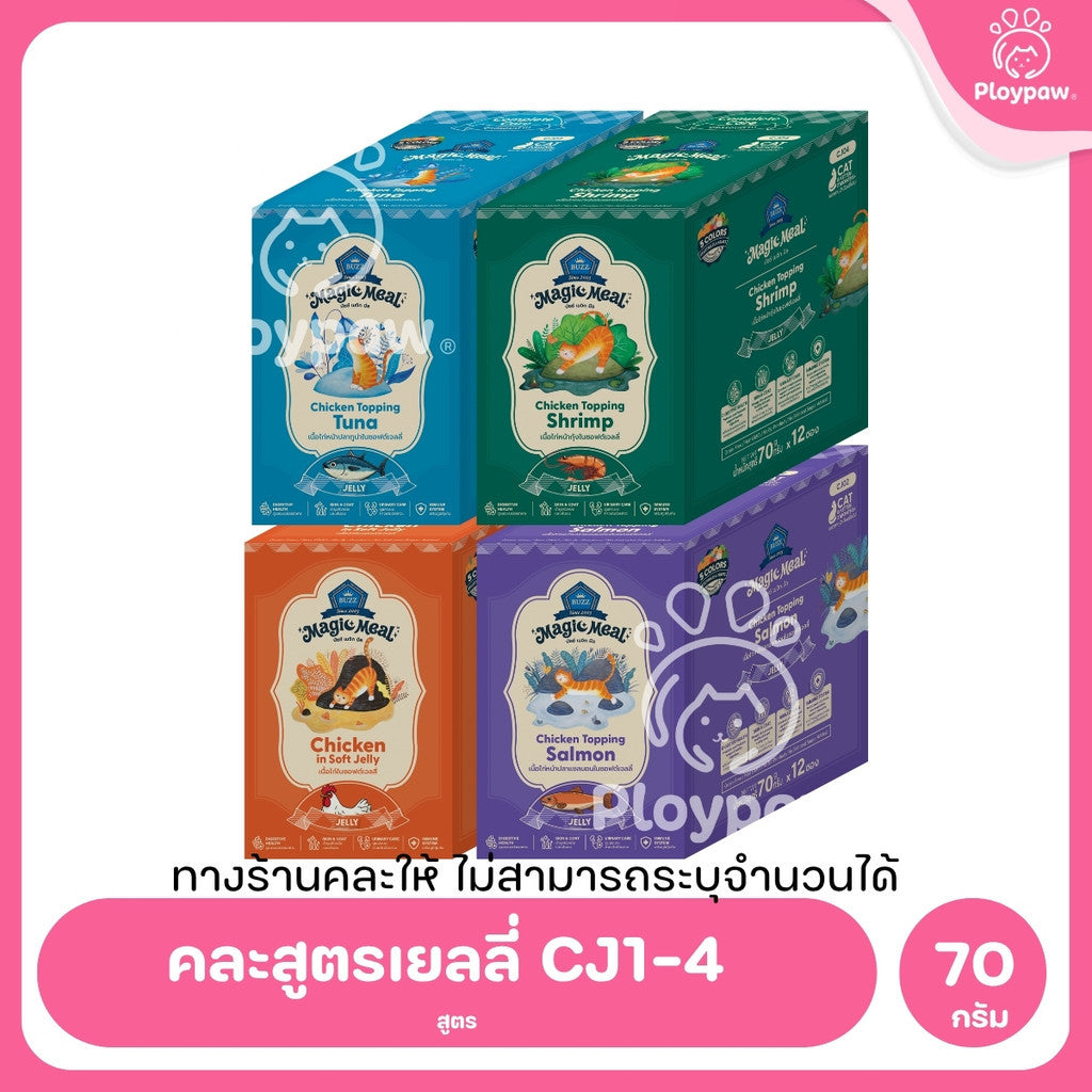 [ยกลัง 48 ซอง] BUZZ Magic Meal อาหารเปียกแมว บัซซ์ Human Grade โปรตีนสูง ไม่เค็ม แมวกินยากชอบ 70g (Cat Wet Food,Premium)