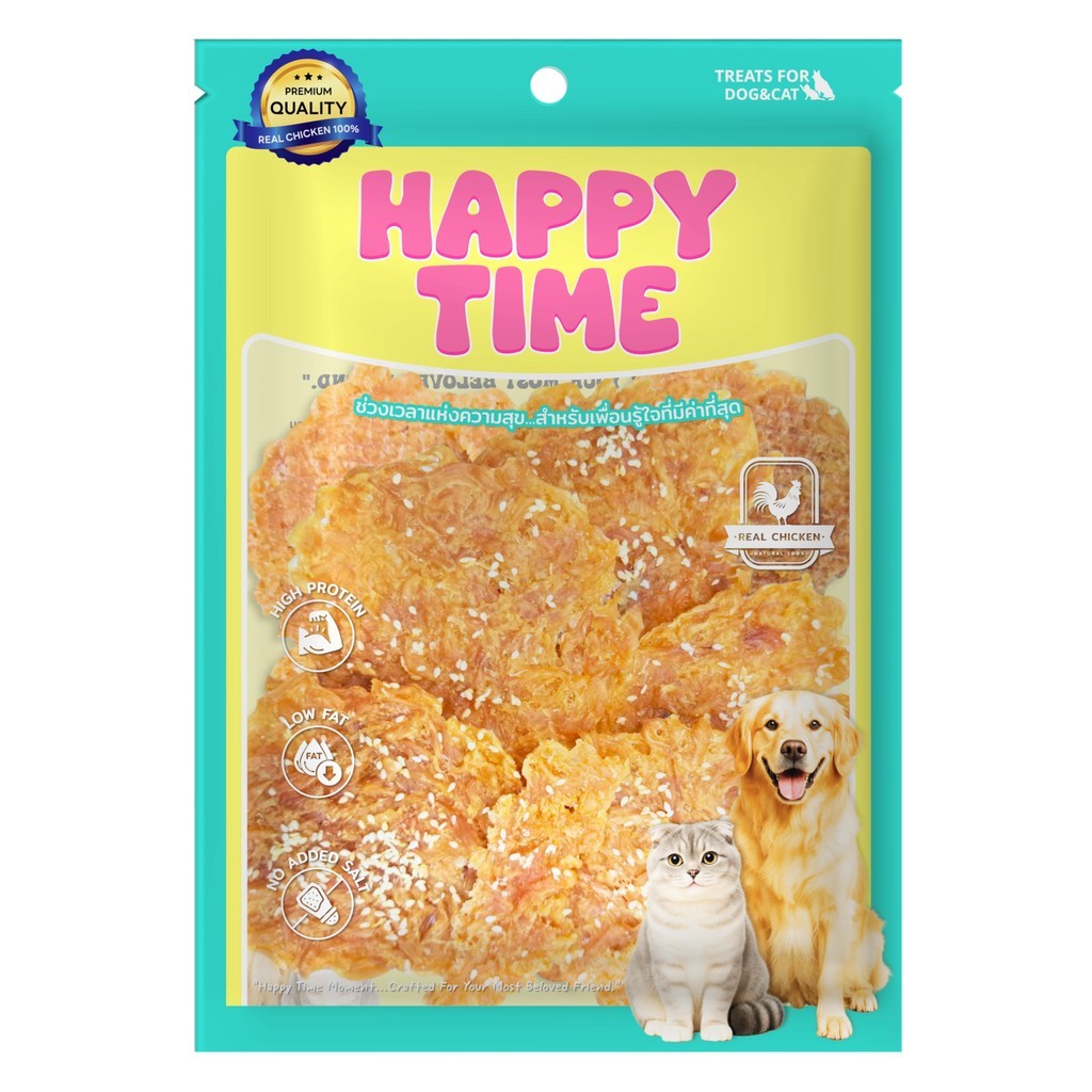 [ไซส์ L] HappyTime ขนมสุนัข ไก่เจอร์กี้ ไก่กรอบอบแห้ง ขนมหมาโปรตีนสูง หอมอร่อย เคี้ยวง่าย สำหรับสุนัขทุกสายพันธุ์