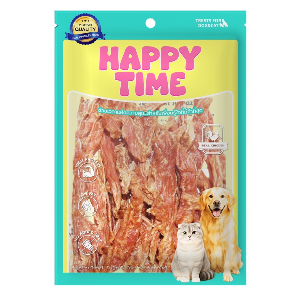 [ไซส์ L] HappyTime ขนมสุนัข ไก่เจอร์กี้ ไก่กรอบอบแห้ง ขนมหมาโปรตีนสูง หอมอร่อย เคี้ยวง่าย สำหรับสุนัขทุกสายพันธุ์