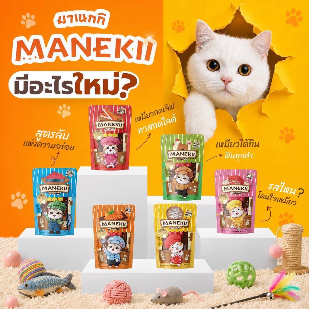 [ยกโหล 12 ซอง] Manekii อาหารเปียกแมว 70g Lysine เกรดพรีเมียม อาหารแมวโต ลูกแมว กลิ่นหอม มี 6 รสชาติ