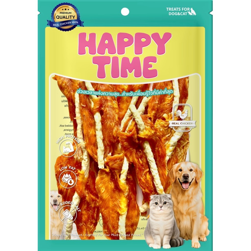 [ไซส์ L] HappyTime ขนมสุนัข ไก่เจอร์กี้ ไก่กรอบอบแห้ง ขนมหมาโปรตีนสูง หอมอร่อย เคี้ยวง่าย สำหรับสุนัขทุกสายพันธุ์