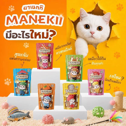[ยกลัง 48 ซอง] Manekii อาหารเปียกแมว 70g Lysine เกรดพรีเมียม อาหารแมวโต ลูกแมว กลิ่นหอม มี 6 รสชาติ