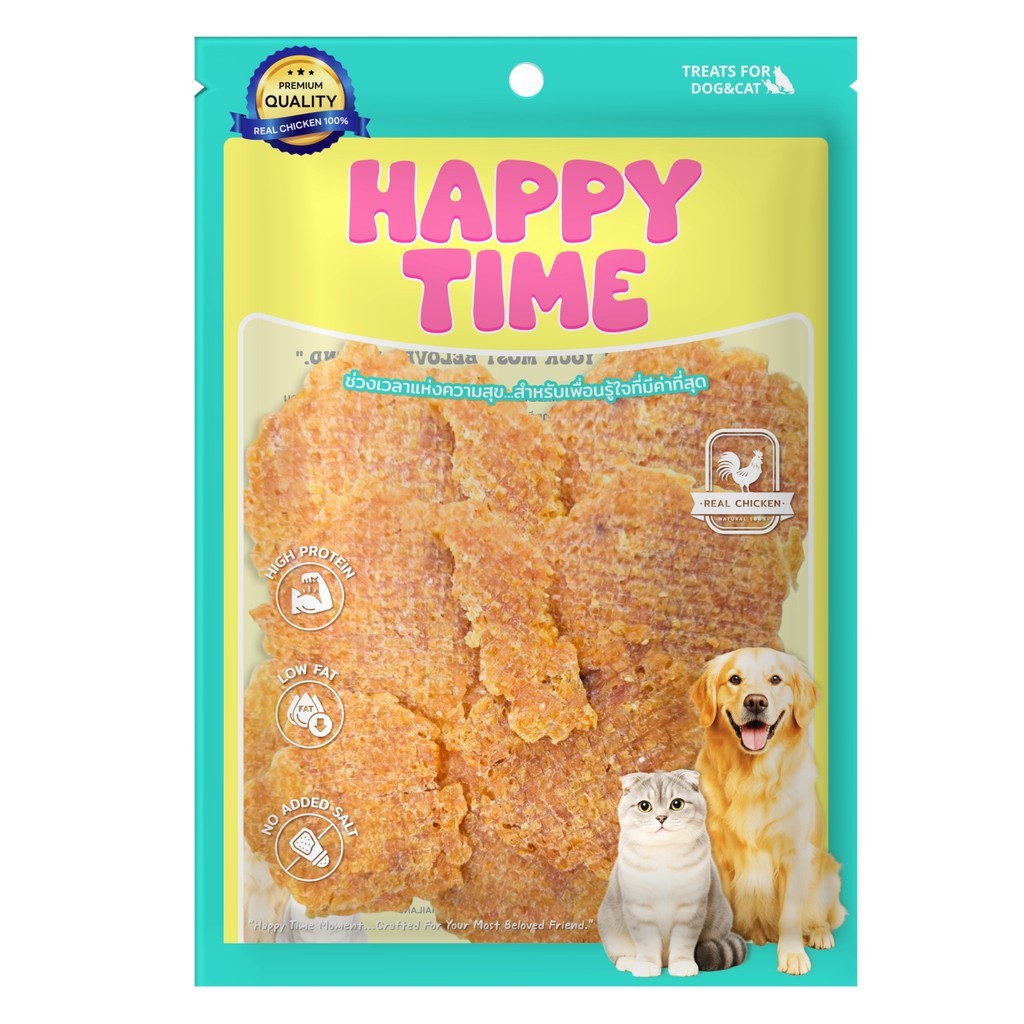 [ไซส์ L] HappyTime ขนมสุนัข ไก่เจอร์กี้ ไก่กรอบอบแห้ง ขนมหมาโปรตีนสูง หอมอร่อย เคี้ยวง่าย สำหรับสุนัขทุกสายพันธุ์