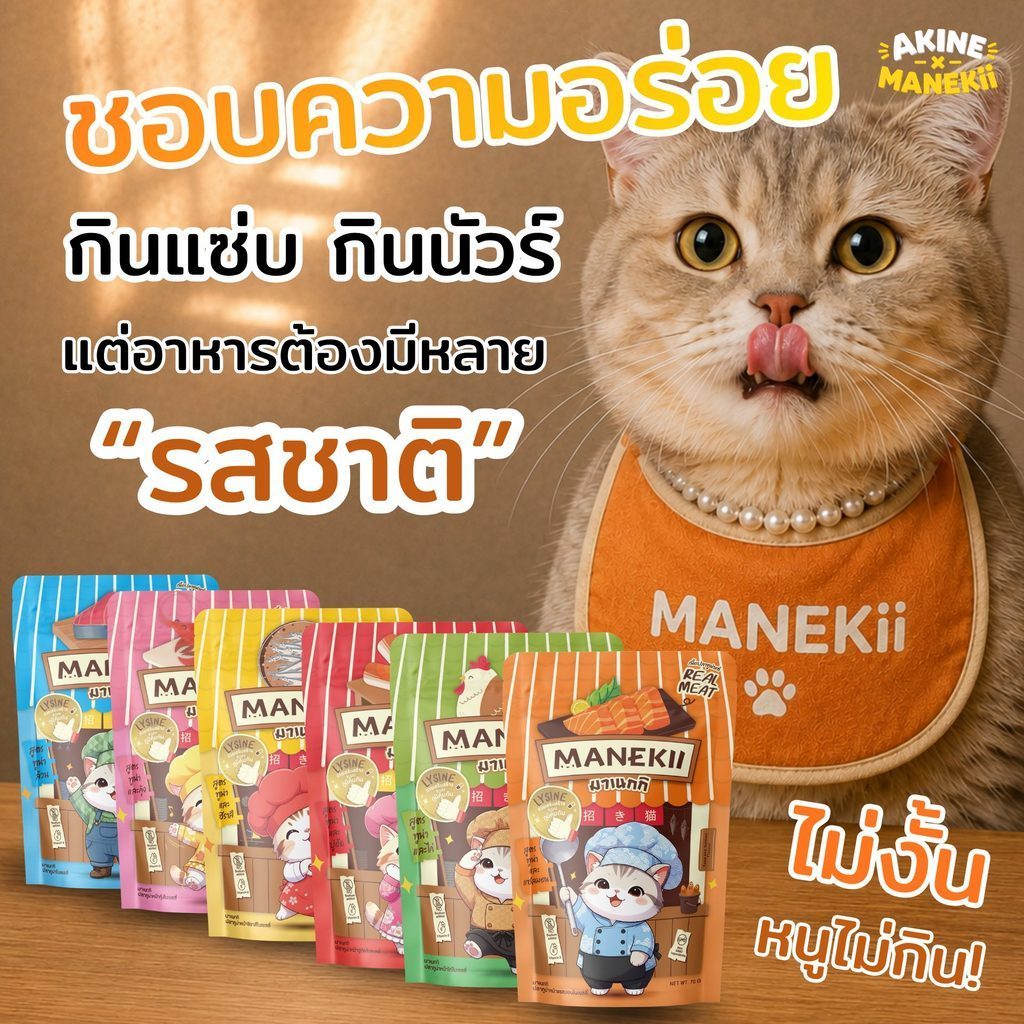 [ยกลัง 48 ซอง] Manekii อาหารเปียกแมว 70g Lysine เกรดพรีเมียม อาหารแมวโต ลูกแมว กลิ่นหอม มี 6 รสชาติ