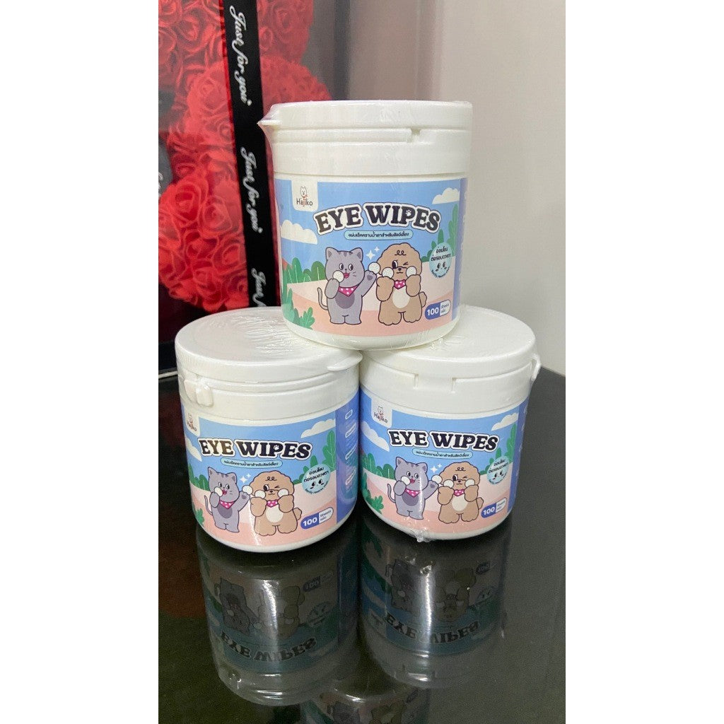 แผ่นเช็ดตา Hajiko EYE WIPES แผ่นเช็ดคราบน้ำตาสำหรับสัตว์เลี้ยง บรรจุ 100 แผ่น