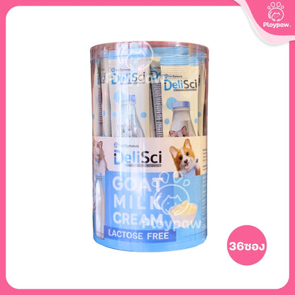 [ยกกระปุก 36 ซอง] DeliSci Goat Milk Cream ขนมแมวเลีย ครีมนมแพะ สำหรับสัตว์เลี้ยง 2 เดือนขึ้นไป แลคโตสฟรี ขนาด 12 กรัม