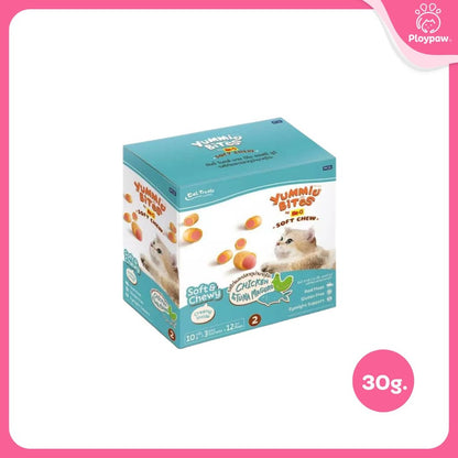 [ยกกล่อง 12 แพ็ค] Me-O Yummie Bites ขนมแมวนิ่ม ฝึกแมว ขนมแมวนุ่มหนึบ สอดไส้ครีม ขนาด 30 กรัม