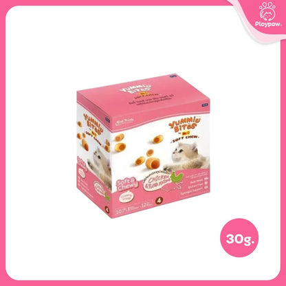 [ยกกล่อง 12 แพ็ค] Me-O Yummie Bites ขนมแมวนิ่ม ฝึกแมว ขนมแมวนุ่มหนึบ สอดไส้ครีม ขนาด 30 กรัม