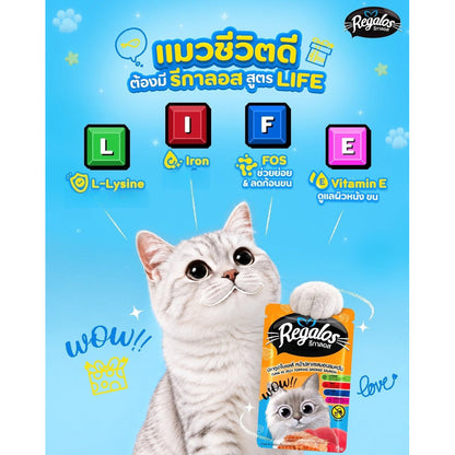 [ยกโหล 12 ซอง] Regalos LIFE อาหารเปียกแมว ทูน่าในเยลลี่ 5 สูตร ทำจากเนื้อปลาแท้ ไม่เติมเกลือ 70 กรัม จำนวน 12 ซอง